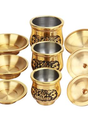 佛字莲花铜供水杯摆件铜小号供杯圣水杯供佛杯观音前摆件