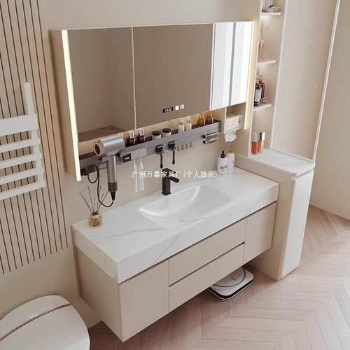 卫756生浴室组合奶间油风板岩热弯柜一体洗手脸盆厕所洗漱盆 - 图2