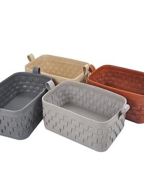 日系新款手工编织皮革收橱纳篮玄关室卧衣桌面长方形收纳813026小