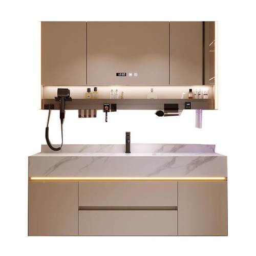 卫756生浴室组合奶间油风板岩热弯柜一体洗手脸盆厕所洗漱盆 - 图3