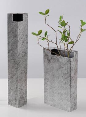 件轻奢复古几切口方管QNF花器摆样板房售楼处何瓶客厅插花装花装