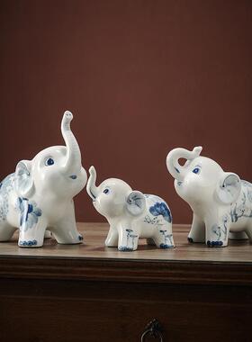 现绘代家视居大象JY-014摆件玄关客厅电柜酒柜装手青花陶瓷饰釉下