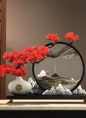 迎客摆件创意流沙画玄关办公装饰茶品新中式电视GKE室柜室摆松设