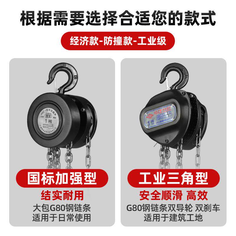手拉葫芦倒链手动起重吊葫芦1t2tt5t10吨吊葫芦圆形葫芦家用吊机 - 图2