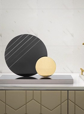 大理石圆环北欧简约样板房别墅客厅酒店桌面几何售楼W处装饰品隔