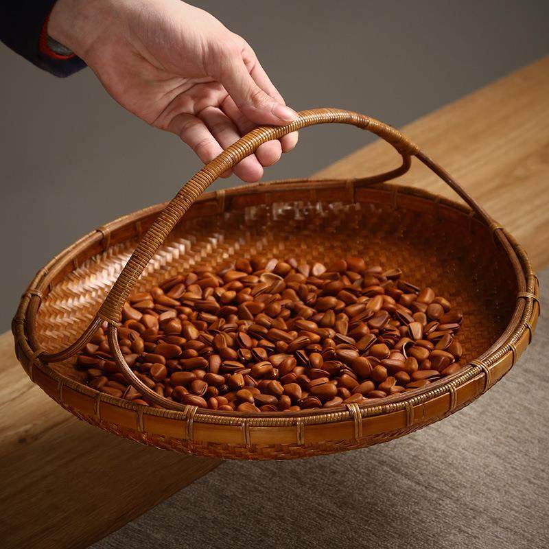 竹编水果篮旧竹制品筐家用提篮复古做收纳筐手轻咨询客服干果盘点 - 图1