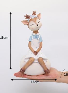 悠然见居桌面蛋REF2H0装饰彩俏皮家小鹿卧室儿童房摆件创盆意花干