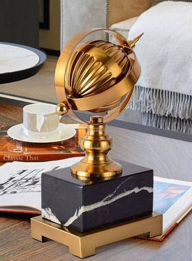 轻奢摆件样艺板间简约时精美条纹地球仪铁摆件尚电镀拉A8029丝防