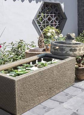 水雕石石头老石槽鱼缸带流水草养青石天然石头做旧F95H7JT5室内鱼