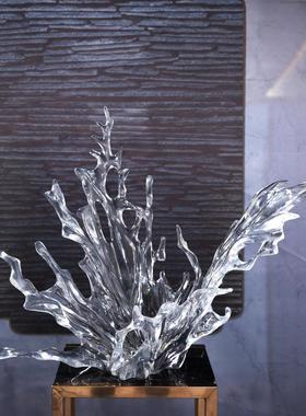 透明水花水花摆件现代轻板树奢透明脂雕塑店浪花摆件酒大堂样房艺