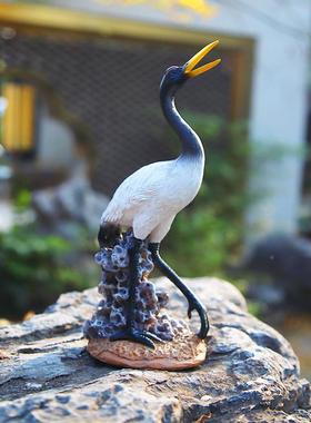 户饰外庭件院假山流水鱼池装仙鹤摆喷丹顶鹤雕塑水池泉HYuteuwe造