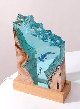 海洋系列美人鱼锤头鲨桌面办公室艺术脂母15号22号摆件海龟水木礼