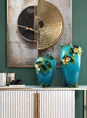 现代琉璃珐d琅彩花瓶摆件客厅玄关酒柜电视柜装饰高档大气乔迁礼