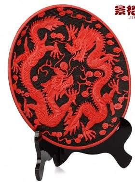 北京漆雕12寸漆盘漆器双龙戏珠商务礼品摆件送老外北京特色礼品