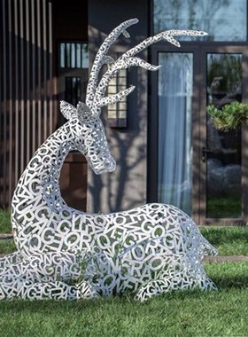 不锈钢梅花鹿雕塑草坪公园景观A酒店水景售楼部装饰品网红打卡摆