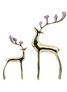 金色招财鹿水晶摆件样板房办公室售楼处客厅桌面软装饰品家居用品