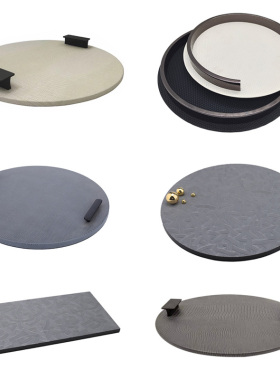 现代简约皮质圆形托盘摆件样板间客厅茶几长方形收纳盘装饰品