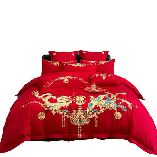 全棉长绒棉喜婚庆结婚DF-20240用四件套纯棉红色陪嫁被子婚新房婚 - 图3