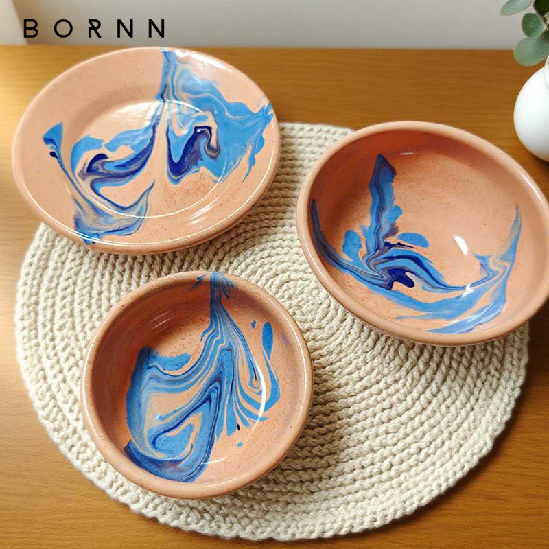 土耳其BORNN搪瓷餐具套装 手工珐琅彩餐盘碗杯壶