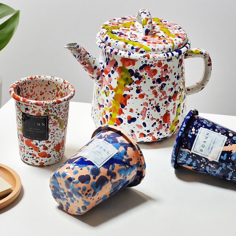 土耳其bornn搪瓷餐具手工珐琅盘子牛奶杯沙拉碗