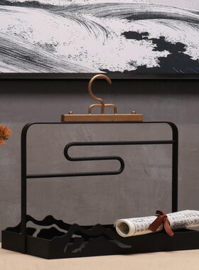 新中式现代北欧铁艺金属托盘工艺品摆设样板间客厅茶几室内装饰品