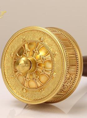 黄铜手摇六字真言转金筒文殊百字藏族手持转转金桶转轮经筒转金轮