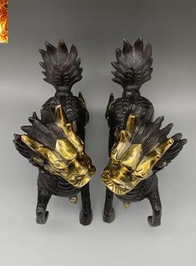 紫铜鎏金麒麟一对铜麒麟家居摆件古玩收藏民族风