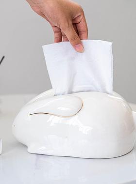 奢风家客厅纸盒装饰品现轻代陶抽瓷餐桌创意新年NCE兔子纸巾盒摆