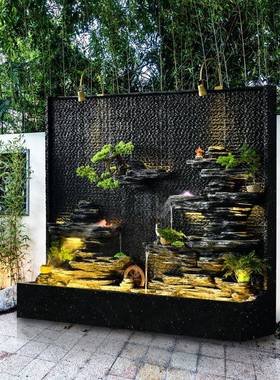 假山流水喷泉户外TB667050别墅花园庭酒鱼店池造景水风幕墙屏隔断