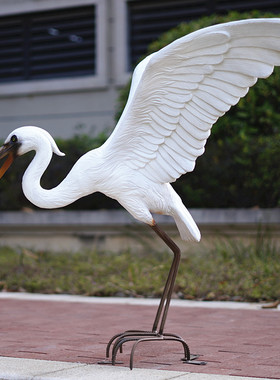户外仿真白鹭摆件玻璃钢园林景观雕塑庭院水池塘草U坪动物美陈装