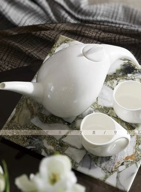 空合样板间新中式简约白色陶瓷茶具售楼部洽谈区茶几装饰茶壶茶杯