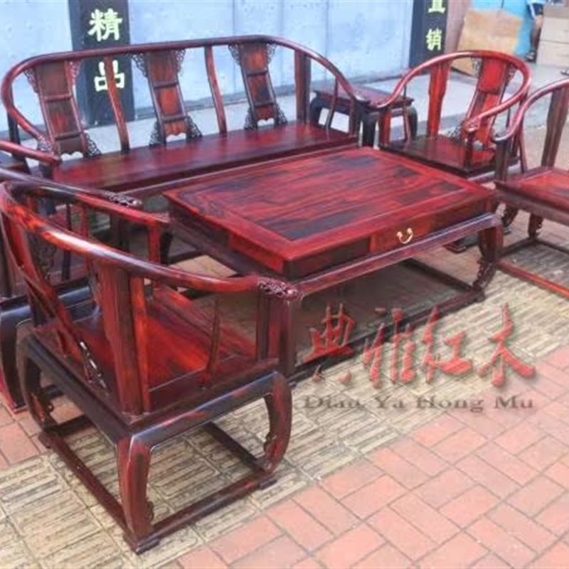老挝大红酸枝皇宫椅沙发8件套 交趾黄檀客厅沙发组合 红木家具套 - 图1