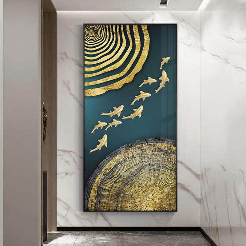 九鱼呈祥关装饰画B-833玄竖版入廊户过道走挂画聚财气新中式轻奢,淘宝优惠券,粉丝福利购,淘宝优惠卷