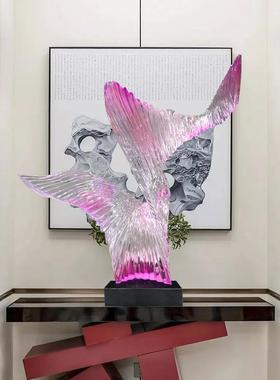 现代轻奢酒店透明树脂摆饰展翅高飞客厅抽象创意软装饰艺术品雕塑
