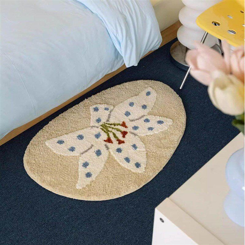 DDD French flower flocked rug bedroom fresh bedside rug bathroom bathroom absorbent tufted floor mat