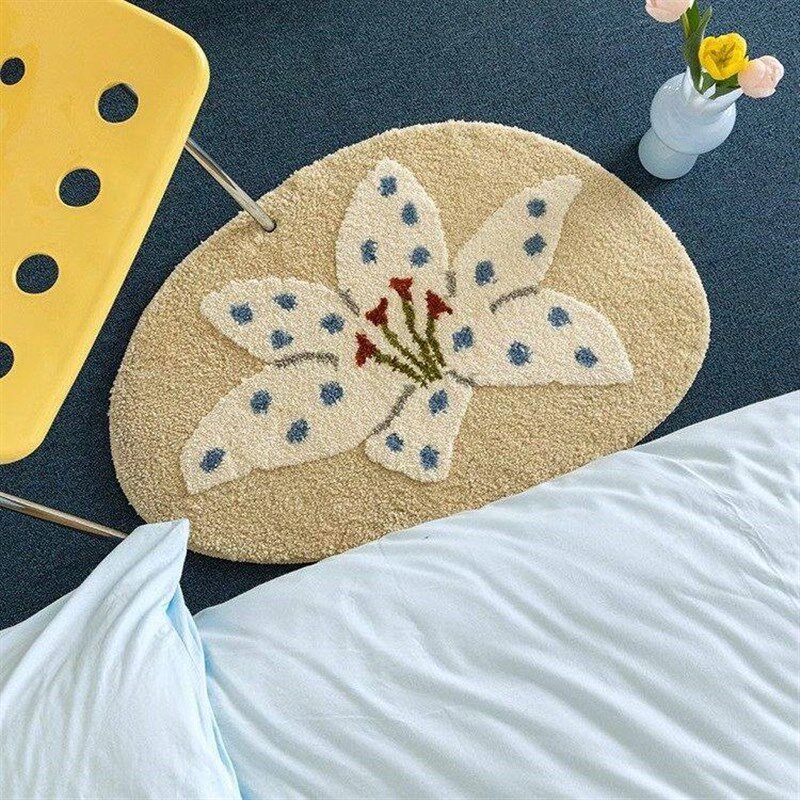 DDD French flower flocked rug bedroom fresh bedside rug bathroom bathroom absorbent tufted floor mat
