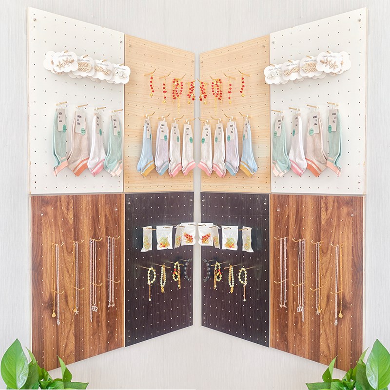 Solid wood small hole hole board custom wall rack jewelry store commercial decoration P wooden display rack wall collection