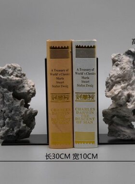 现代新中式创意书靠工艺品摆件客厅样板间书房办公室禅意石头书挡