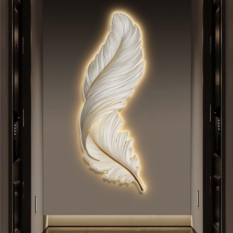 网红羽毛玄关装饰氛画挂围灯画客厅沙发背景墙画走廊楼梯发光壁画,淘宝优惠券,粉丝福利购,淘宝优惠卷