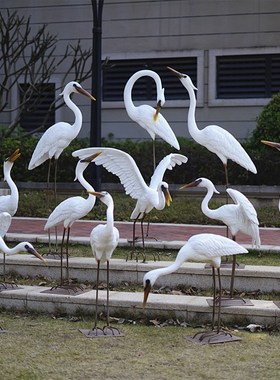 户外仿真白鹭摆件玻璃钢园林水y景雕塑玻璃钢庭院假山草地鸟类装