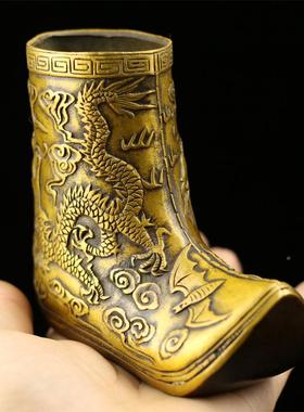 黄铜摆件仿做旧黄铜摆件铜鞋摆NXS件龙古鞋靴