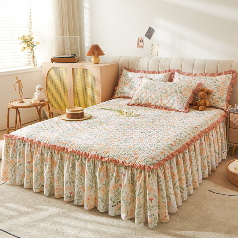 韩版夹棉床裙式床罩单件田园风小碎花床围裙加厚床单保护套四季款,淘宝优惠券,粉丝福利购,淘宝优惠卷