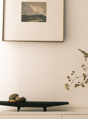 侘寂风装饰木质托盘长方形木盘高D级感手工长盘民宿茶盘软装饰品