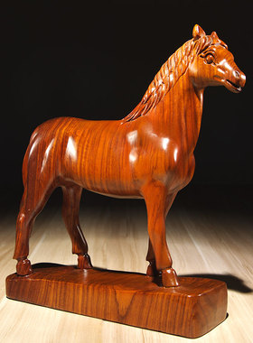 花梨木雕刻马摆件工艺品实木质马到成功家居装饰品办公室摆设摆设