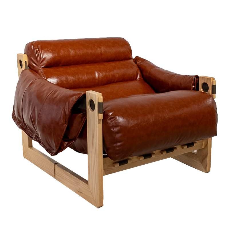 单人沙发椅泽西岛椅客厅中古风皮沙发椅子懒人椅实木复古躺椅座椅 - 图3