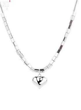 S925纯银小方块爱心项链