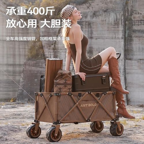 露营车旅行野餐手推车聚拢款户外可折叠推车儿童可躺大号沙滩拖车 - 图0
