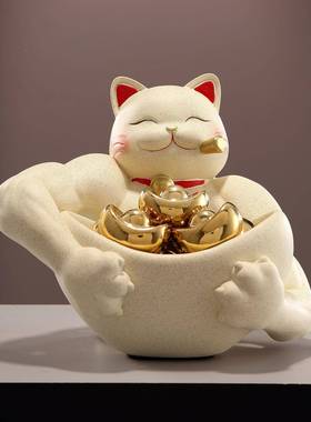新款招财B7474760猫户玄入关钥匙收纳摆件客厅鞋柜装饰前品糖果盘