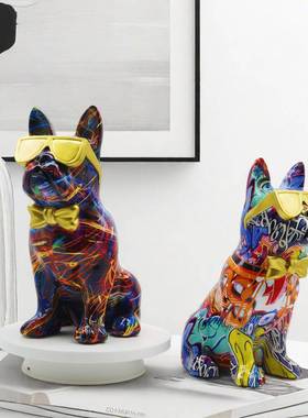 20240522跨境新转印炫彩眼镜摆家居件玄款关办公桌树脂工艺品狗酒