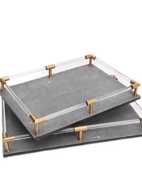 新中式0055居亚克力收提皮革纳托盘摆件茶几样板间书房客手厅家装